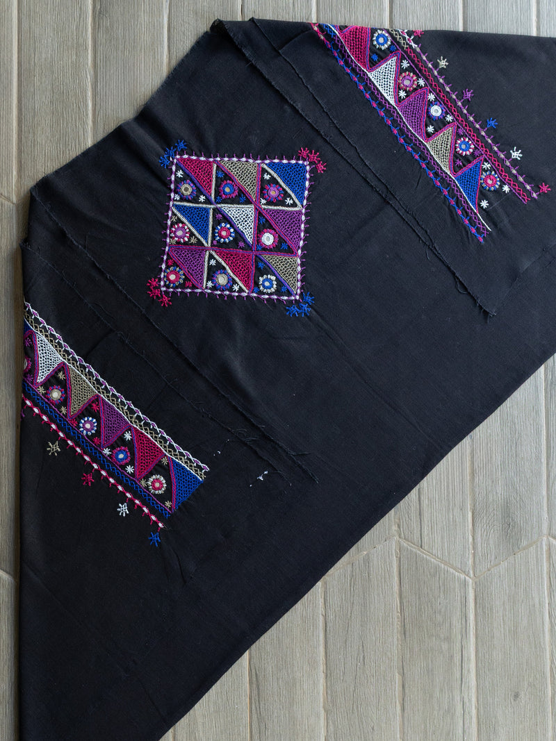 Lambani Handwoven Cotton Embroidered Black Blouse Piece
