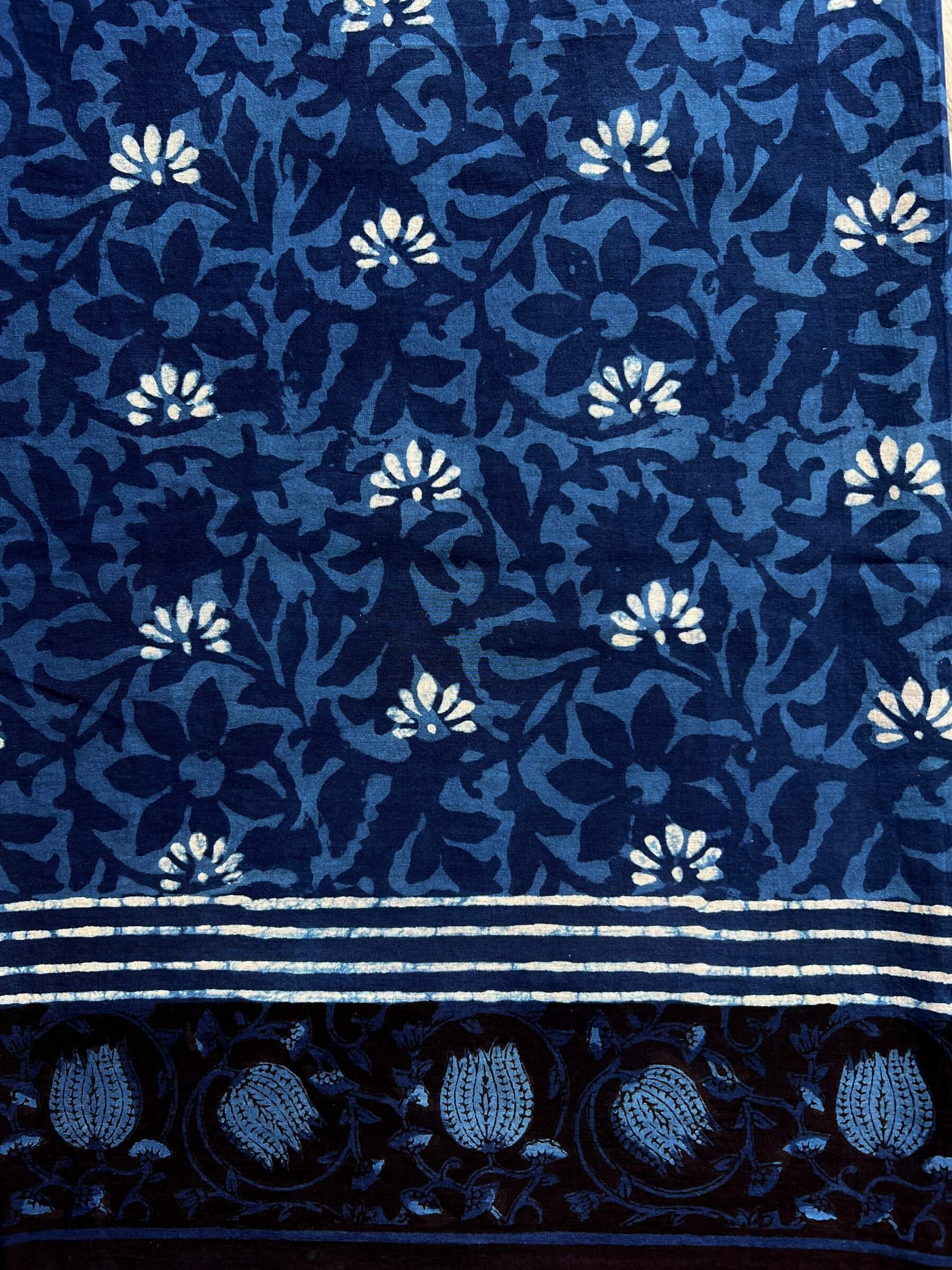 Dabu Handblock Printed Mul Cotton Indigo Saree