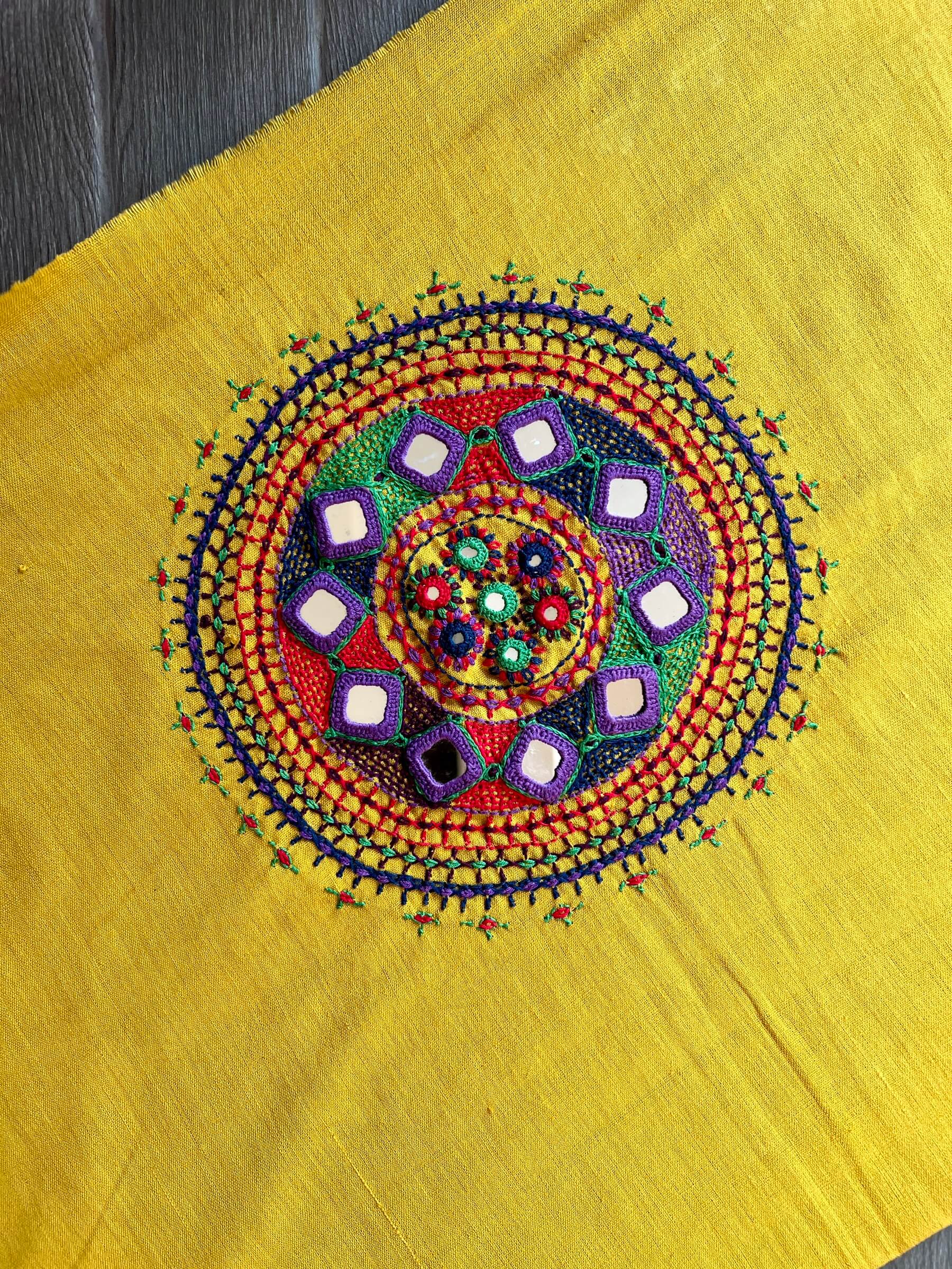 Lambani Handwoven Cotton Embroidered Yellow Blouse Piece